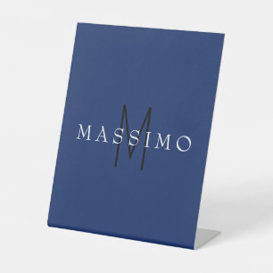Professional Black Monogram Blue Your Name Pedestal Sign