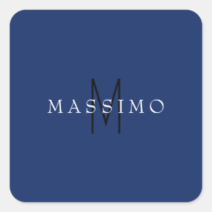 Professional Black Monogram Blue Your Name Square Sticker