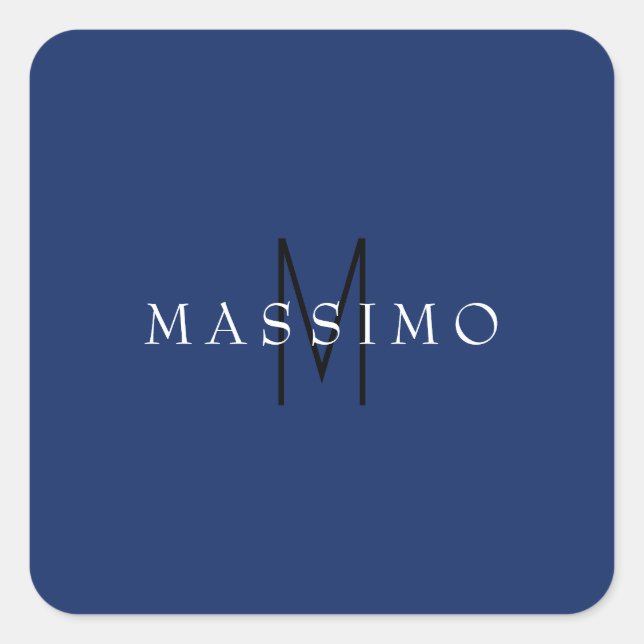 Professional Black Monogram Blue Your Name Square Sticker (Front)