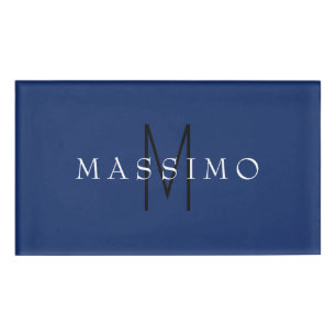 Professional Black Monogram Blue Your Name Tag
