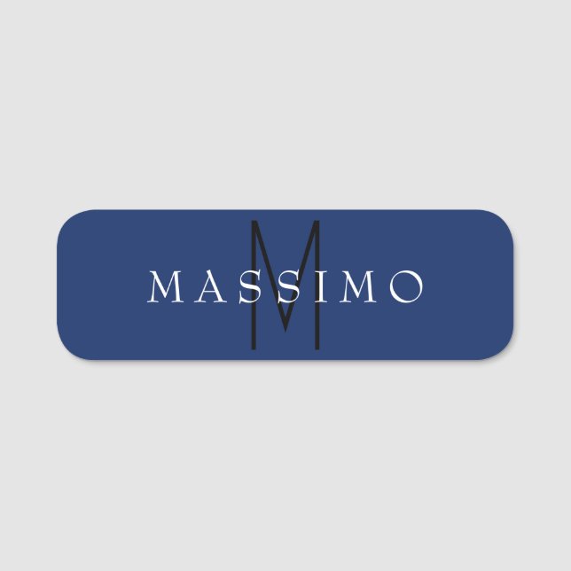 Professional Black Monogram Blue Your Name Tag (Front)