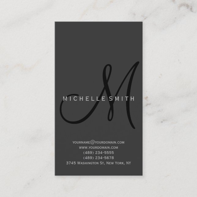 Professional Black Monogram Grey Business Card (Front)