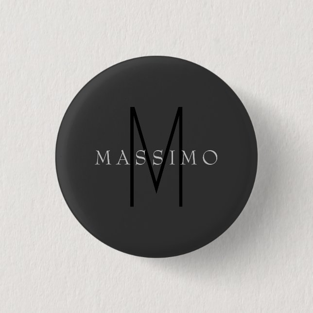 Professional Black Monogram Grey Your Name 3 Cm Round Badge (Front)