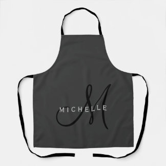 Professional Black Monogram Grey Your Name Apron