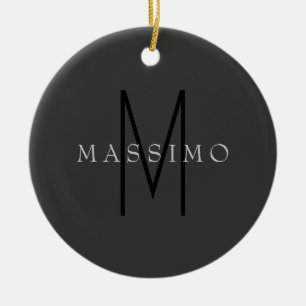 Professional Black Monogram Grey Your Name Ceramic Tree Decoration