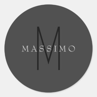 Professional Black Monogram Grey Your Name Classic Round Sticker