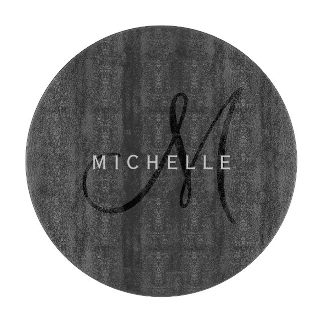 Professional Black Monogram Grey Your Name Cutting Board (Front)