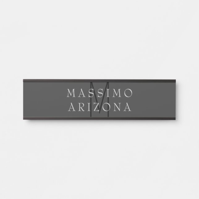 Professional Black Monogram Grey Your Name Door Sign (Front)