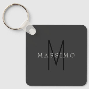Professional Black Monogram Grey Your Name Key Ring
