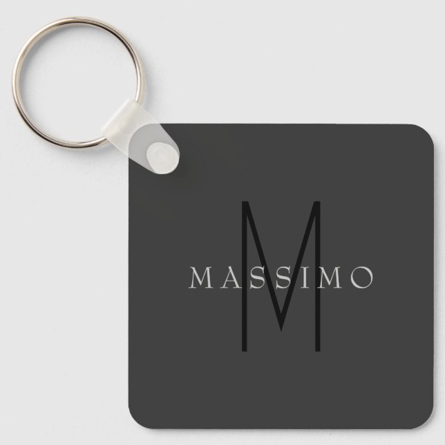 Professional Black Monogram Grey Your Name Key Ring (Front)