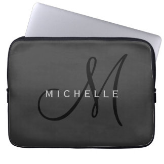 Professional Black Monogram Grey Your Name Laptop Sleeve