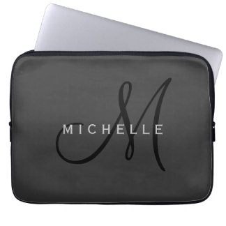 Professional Black Monogram Grey Your Name Laptop Sleeve
