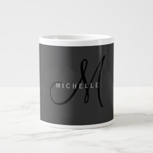 Professional Black Monogram Grey Your Name Large Coffee Mug
