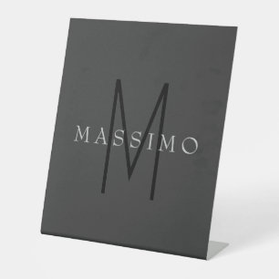Professional Black Monogram Grey Your Name Pedestal Sign