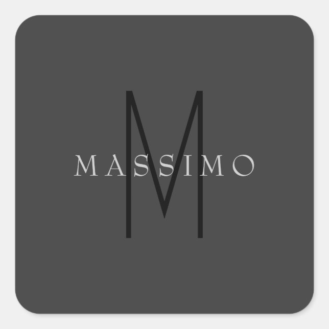 Professional Black Monogram Grey Your Name Square Sticker (Front)
