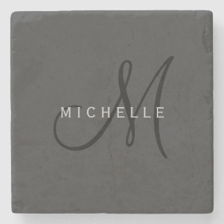 Professional Black Monogram Grey Your Name Stone Coaster