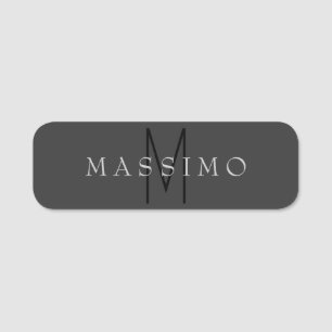 Professional Black Monogram Grey Your Name Tag