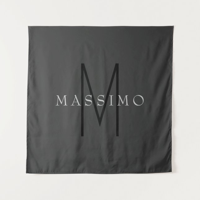 Professional Black Monogram Grey Your Name Tapestry (Front)