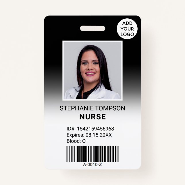 Professional black ombre nurse photo logo code ID badge (Front)