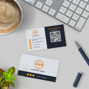 Professional Black Orange add your Logo QR Code Business Card