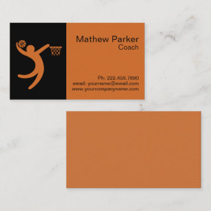 Professional Black Orange Basketball Coach Business Card