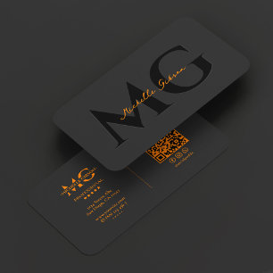 Professional Black Orange Minimal Initials Business Card