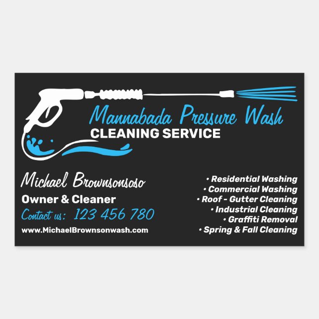 Professional Black Pressure Wash Power Cleaning Rectangular Sticker (Front)
