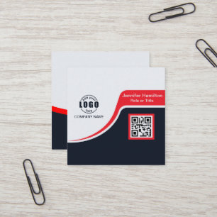 Professional Black Red add your Logo QR Code Busi Square Business Card