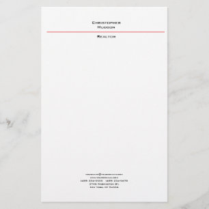 Professional Black Red White Simple Plain Stationery