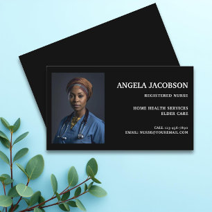 Professional Black Registered Nurse Photo Business Business Card