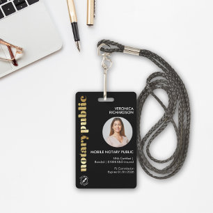 Professional Black Retro Gold Notary Round Photo ID Badge