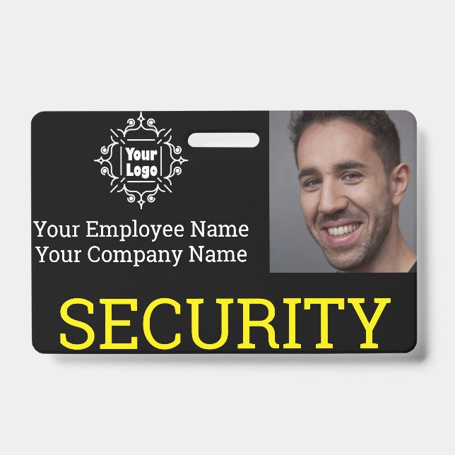 Professional Black Security Guard Photo ID Badge (Front)