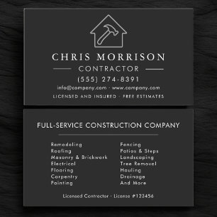 Professional Black Silver Building Contractor Business Card