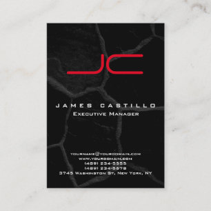 Professional Black Stone Red Bold Monogram Business Card