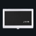 Professional Black & White Classic Monogram Business Card Holder<br><div class="desc">Professional business card holder features sleek minimalist design in a black and white colour palette. Custom monogram initials presented on a simple black background; positioned lower right hand corner. Shown with personalised monogram initials in a simple classic modern font, this executive business card holder is designed as a template with...</div>