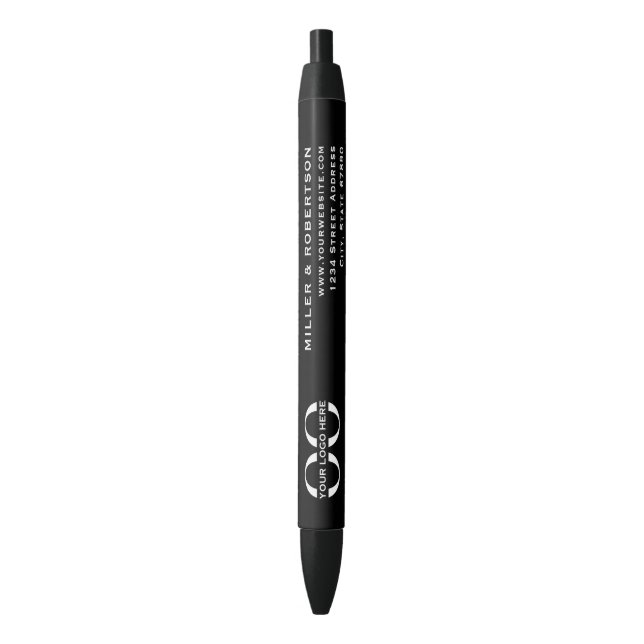 Professional Black White Company Logo Black Ink Pen (Front Vertical)