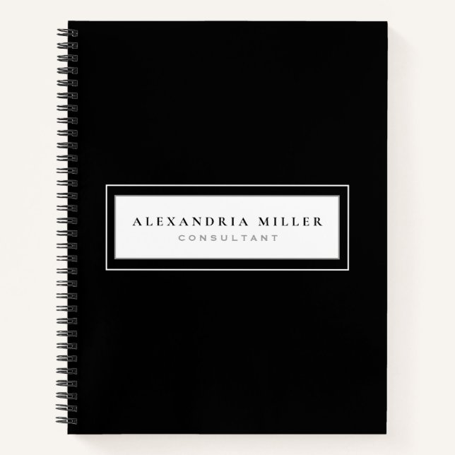 Professional Black & White Framed Name & Subject Notebook (Front)