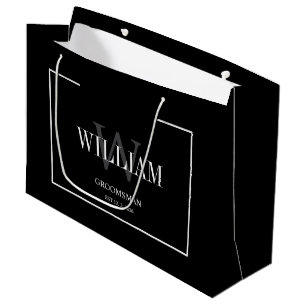 Professional Black &white Groomsmen Minimalist  Large Gift Bag