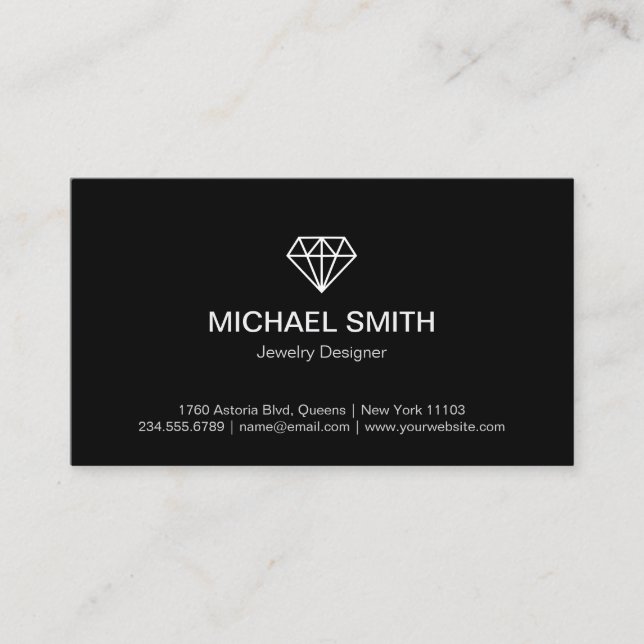 Professional Black White Modern Diamond Logo Business Card (Front)