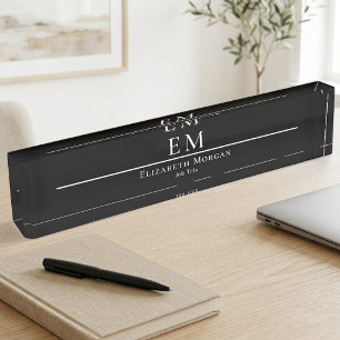 Professional Black White Modern Minimal Monogram  Nameplate