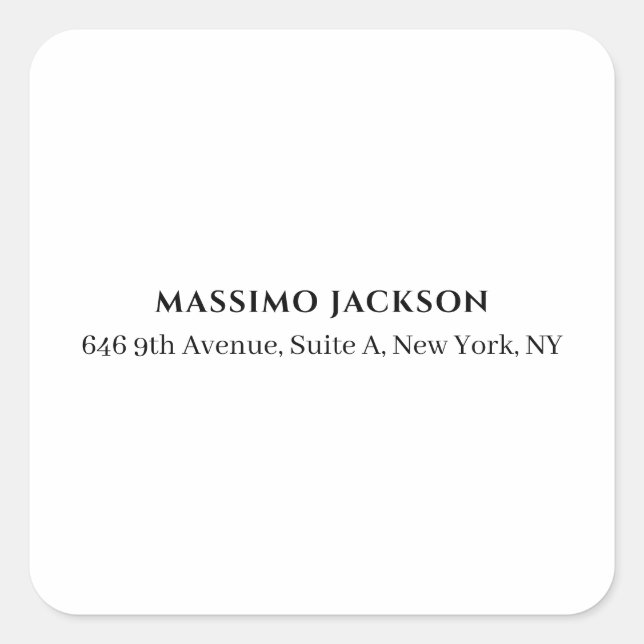 Professional black & white modern minimalist name square sticker (Front)