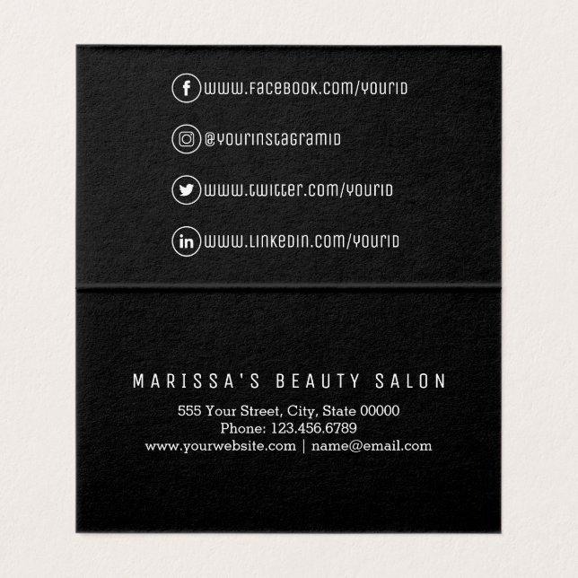 Professional Black White Modern Social Media Business Card (Inside Unfolded)