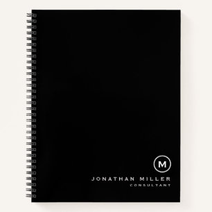 Professional Black White Monogram Hardcover Notebook