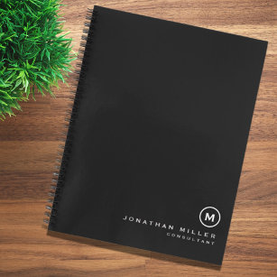 Professional Black & White Monogram Initial Notebook