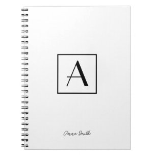 Professional Black & White Monogram Initial Script Notebook