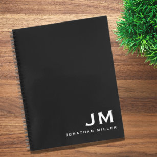 Professional Black White Monogram Initials Notebook