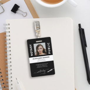 Professional black white notary signing agent ID badge