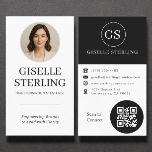 Professional Black & White Photo QR Code Modern Business Card