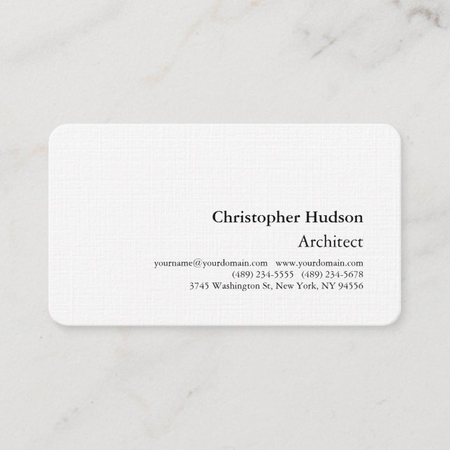 Professional Black White Plain Architect Linen Business Card (Front)