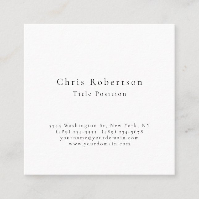 Professional Black White Plain Modern Simple Square Business Card (Front)